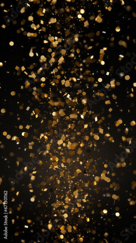 A lot of gold confetti on a black background
