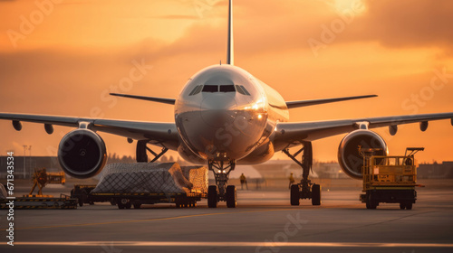 A commercial cargo air freight airplane loaded.
