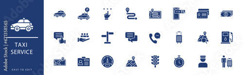 taxi service icon collection. Containing Chat, Credit Card, Customer Support, Customer, Disabled, Driver License, icons. Vector illustration & easy to edit.