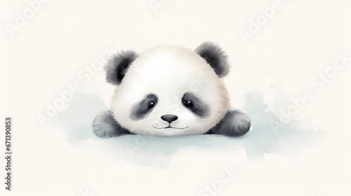  a black and white panda bear laying on the ground with its head on the ground, with its paws on the ground. generative ai