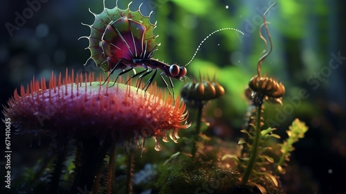 A Venus flytrap in the moment of capturing an unsuspecting insect, highlighting nature's balance.
