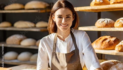 Casual photo of a female baker looking at the camera and working with dough, daylight