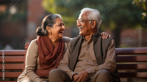 Happy indian senior couple enjoying at park