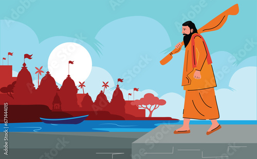 holy man, sadhu walking on the ghat of varanasi