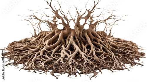 circle of tree roots isolated on white background cutout