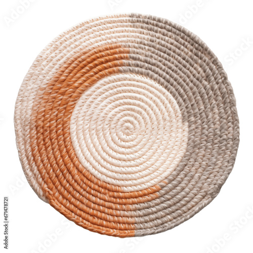 Round knitted modern napkin, mat. Isolated on a transparent background.