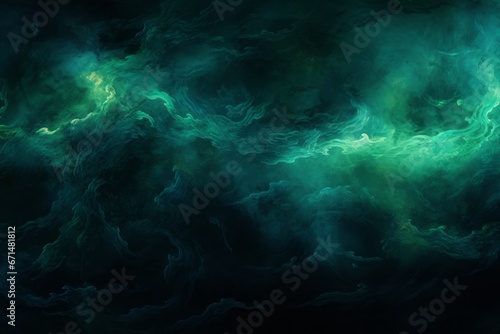 A digital interpretation of turbulent water currents and eddies in deep blues and greens, set against an inky black background, simulating the movement of a restless sea.