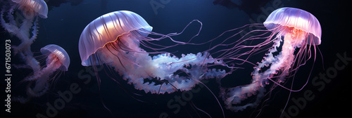 Ethereal deep sea waltz Majestic jellyfish floating in the vast oceanic abyss