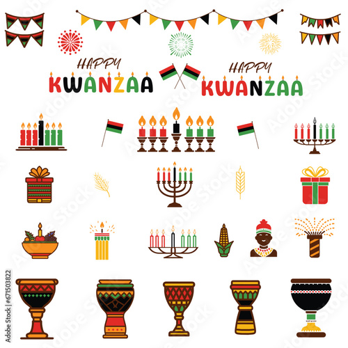 Set of Happy Kwanzaa design elements, Kwanzaa day creative concept
