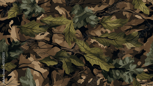 Forest Wild Green Leaves Army terrain Camouflage seamless pattern
