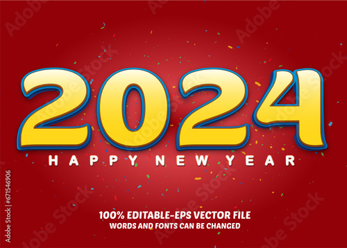 Vector happy new year 2024 3d effect with text effect fully editable