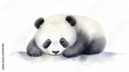  a black and white panda bear laying on the ground with its head on the ground and its paws on the ground. generative ai