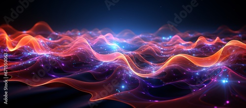 Abstract fluid 3d render holographic iridescent neon curved wave