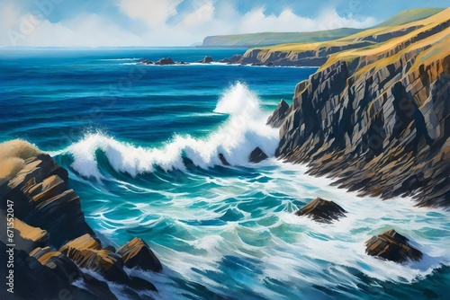 Shoot the rugged coastline with cliffs and crashing waves