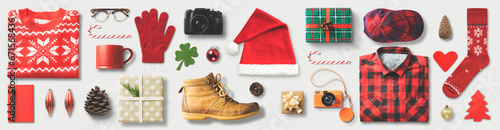 Shopping for Christmas Flat lat Lay, banner size