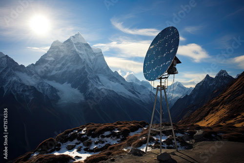 Solar-powered antenna in Himalaya mountains. Nepal