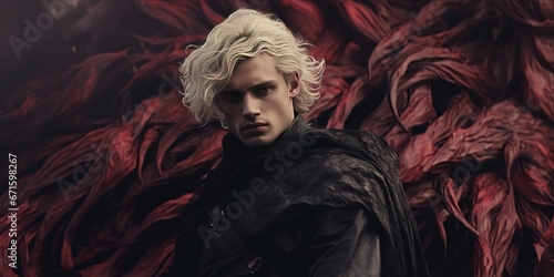 a man with red dragon close up portrait, fiction fantasy theme, Generative Ai