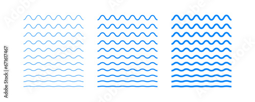 Water wave icon. Sea symbol. Ocean pattern signs. Liquid element symbols. Stream icons. Blue color. Vector sign.