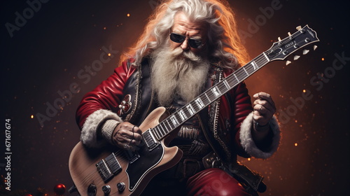Santa Claus rocker in glasses plays guitar AI