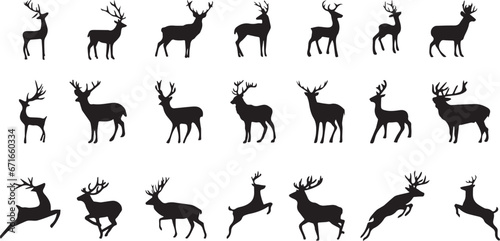 deer illustration, silhouette of reindeer or deer with antler, animals
