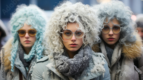 Participants with oddly frozen hair at Canadian contest.