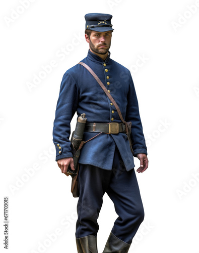 Civil war soldier - Blue uniform - Transparent PNG background. Blue Cap. Colorized and restored old photography style. 