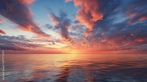 a magnificent sky with clouds over the sea in the evening. stunning sunset above the ocean.