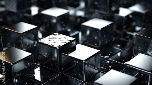 Glittering silver cubes on a black background