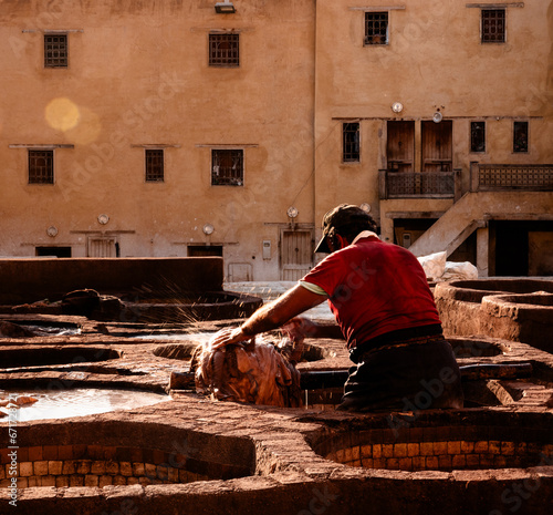 Fes, Morocco: tanner at work