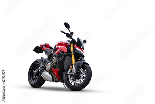 Red sport motorcycle isolated on white transparent background. High quality png