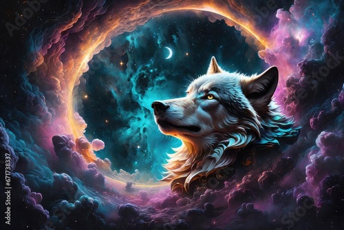 Generative Ai Wolf Fantas in space galaxy,, fantasy wolf, fantasy wolf in galaxy space, Wolf in the Surrealist and Abstract Galaxy, wolf howling, Fantasy Surreal Galaxy with Wolf Face in Space, wolves