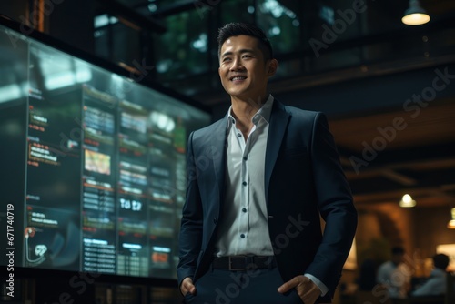 Asian Man Marketing Manager Occupation Professional Backdrop Generative AI