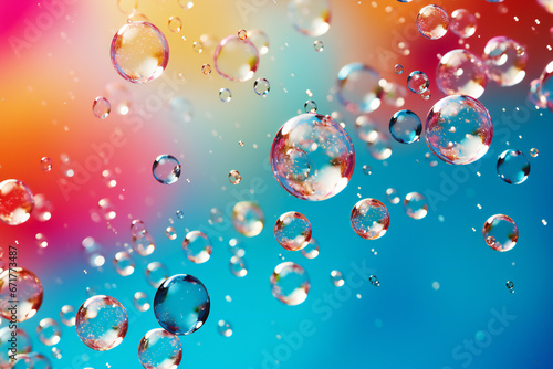 Water bubbles in flight,colorful background,ai generated