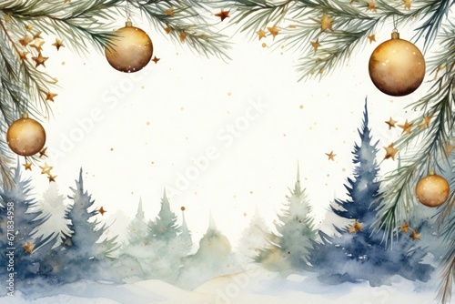 A beautiful watercolor painting depicting a festive Christmas scene. This picture can be used for various holiday-themed designs and decorations.