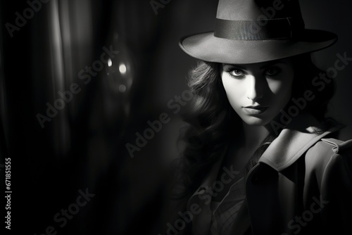 black and white, a young woman detective