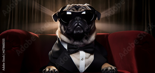 pug movie star in the cinema at the premiere of the film 
