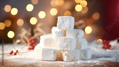 A pile of homemade marshmallows, displaying their fluffy and delicate texture with a slight crispness on the outside and a soft, meltinyourmouth center.