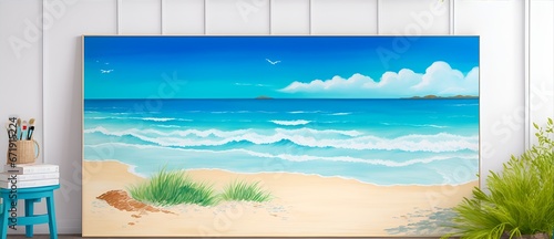 Beach landscape wall art painting with long brush strokes from Generative AI
