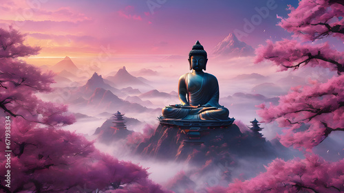 statue of buddha in the sunset