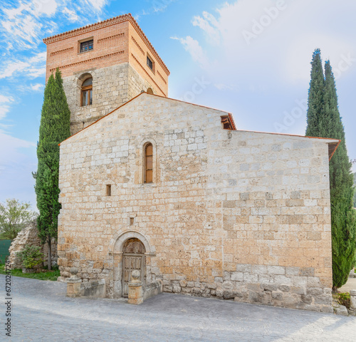Curiel de Duero, Spain - October 12, 2023: Views of the historic buildings, some from medieval times, of the town of Curiel de Duero, Spain