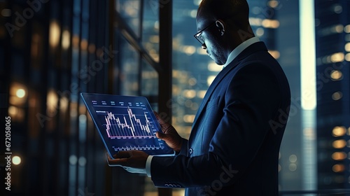 Businessman using tablet analyzing sales data and economic growth graph chart. Business planning and strategy. Analysing trading of exchange. Financial and banking. Technology digital marketing.