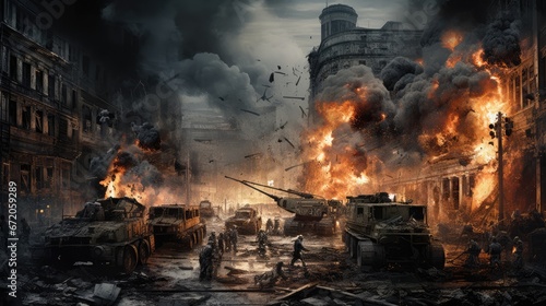 War in the middle of the city, AI generated Image