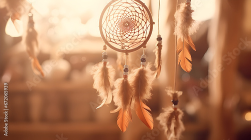 Dream catcher with feathers threads and beads rope hanging. Dreamcatcher handmade 