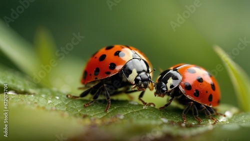 Close-up high-resolution image of two ladybug beetles. Generative AI.