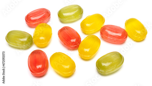 colorful fruit hard candy isolated on white. lollipop, candy, sweetmeat