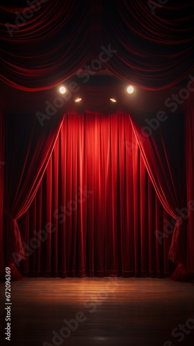 a red curtain with lights