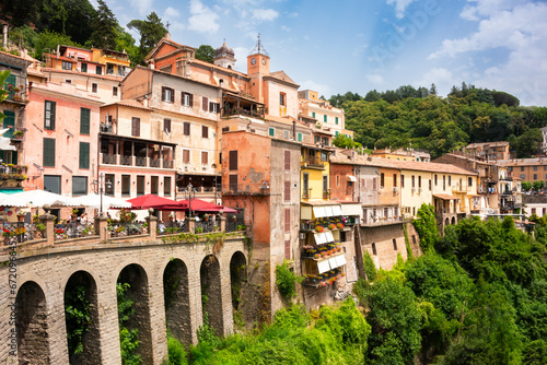 Hilltop colorful old town of Nemi in Italy