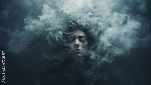 confused thoughts, fog in the head. abstract image of a depressed person