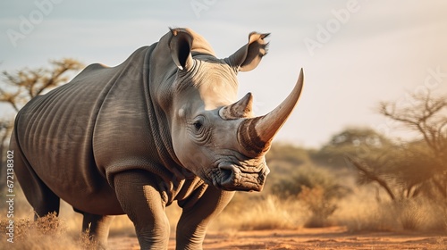 African white rhino with expansive horn on safari