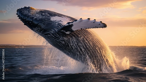 A humpback whale bouncing over the ocean